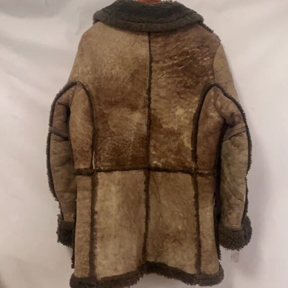 VINTAGE GINO BROWN‎ LEATHER SHEEPSKIN SHERLING COAT SIZE 12 - Picture 2 of 11